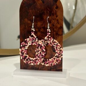 Handmade Pink Beaded Hoop Earrings - Women Jewelry